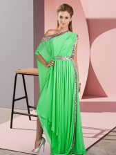 Hot Sale Green Chiffon Side Zipper Dress for Prom Sleeveless Asymmetrical Sequins