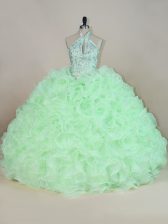 Fantastic Apple Green Lace Up Ball Gown Prom Dress Beading and Ruffles Sleeveless