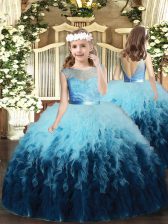 Multi-color Ball Gowns Ruffles Little Girls Pageant Dress Backless Tulle Sleeveless Floor Length