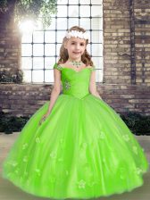  Lace Up Straps Beading and Hand Made Flower Pageant Dress Wholesale Tulle Sleeveless