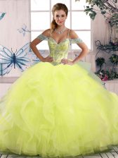  Yellow Green Vestidos de Quinceanera Sweet 16 and Quinceanera with Beading and Ruffles Off The Shoulder Sleeveless Side Zipper