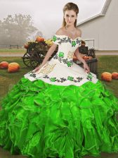 Free and Easy Green Lace Up Sweet 16 Quinceanera Dress Embroidery and Ruffles Sleeveless Floor Length