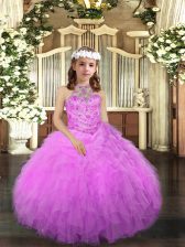  Beading and Ruffles Girls Pageant Dresses Lilac Lace Up Sleeveless Floor Length
