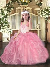  Floor Length Ball Gowns Sleeveless Pink Pageant Dress for Teens Lace Up