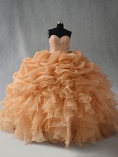  Floor Length Gold Quinceanera Dress Sweetheart Sleeveless Lace Up