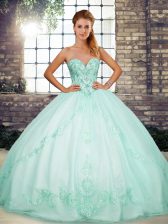 Eye-catching Sweetheart Sleeveless Lace Up Sweet 16 Dresses Apple Green Tulle