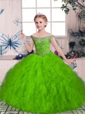 New Arrival Off The Shoulder Sleeveless Glitz Pageant Dress Floor Length Beading and Ruffles Tulle