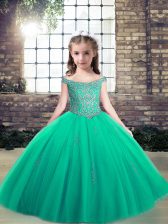 Top Selling Ball Gowns Pageant Dress Turquoise Off The Shoulder Tulle Sleeveless Floor Length Lace Up