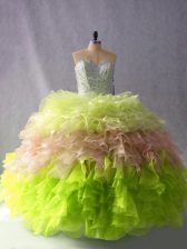 Glittering Organza Sleeveless Floor Length Sweet 16 Quinceanera Dress and Beading and Ruffles