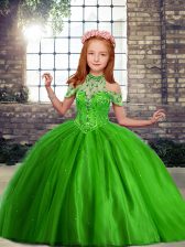  Green Pageant Dress for Womens Party and Military Ball and Wedding Party with Beading Off The Shoulder Sleeveless Lace Up