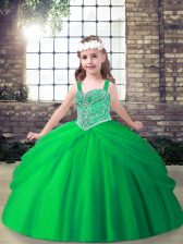 Amazing Tulle Lace Up Kids Formal Wear Sleeveless Floor Length Beading and Pick Ups