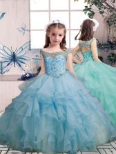 Dazzling Sleeveless Lace Up Floor Length Beading and Ruffles Little Girl Pageant Dress