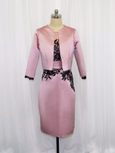 Noble Mini Length Column/Sheath Long Sleeves Pink Prom Gown Zipper