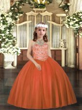 Elegant Beading Pageant Dress for Teens Rust Red Lace Up Sleeveless Floor Length
