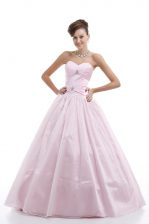 Pretty Sleeveless Floor Length Beading Lace Up Quinceanera Gowns with Pink 