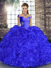 Suitable Off The Shoulder Sleeveless Lace Up Ball Gown Prom Dress Royal Blue Organza