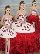 Custom Fit Floor Length Ball Gowns Sleeveless White And Red Quinceanera Dress Lace Up