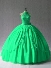 Sophisticated Green Lace Lace Up 15th Birthday Dress Sleeveless Floor Length Appliques
