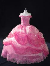 Popular Floor Length Lace Up Quinceanera Dresses Rose Pink for Sweet 16 and Quinceanera with Beading and Sequins