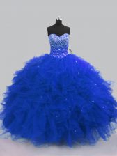  Sweetheart Sleeveless Lace Up 15 Quinceanera Dress Royal Blue Tulle