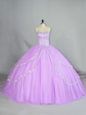 Fantastic Lavender Tulle Lace Up Sweetheart Sleeveless Ball Gown Prom Dress Appliques