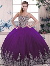  Floor Length Lace Up Quinceanera Gowns Purple for Sweet 16 and Quinceanera with Beading and Embroidery