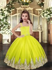  Yellow Green Lace Up Little Girl Pageant Dress Embroidery Sleeveless Floor Length