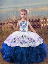  Scoop Sleeveless Organza Kids Formal Wear Embroidery and Ruffles Lace Up