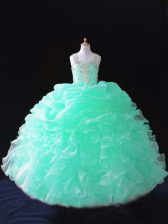  Apple Green Sleeveless Beading and Ruffles and Pick Ups Floor Length Pageant Dress Wholesale