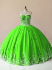  Tulle Sleeveless Floor Length Sweet 16 Dress and Embroidery