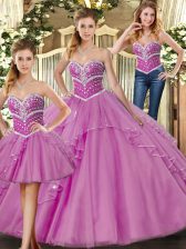  Tulle Sweetheart Sleeveless Lace Up Beading Sweet 16 Dresses in Lilac