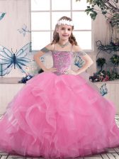  Lilac Sleeveless Tulle Lace Up Little Girls Pageant Dress for Party and Sweet 16 and Wedding Party