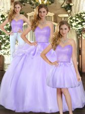 Designer Sleeveless Organza Floor Length Lace Up Quinceanera Gown in Lavender with Beading