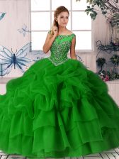  Ball Gowns Sleeveless Green Vestidos de Quinceanera Brush Train Zipper