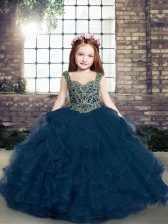  Sleeveless Lace Up Beading and Ruffles Little Girls Pageant Dress