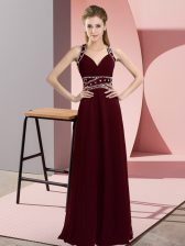 Attractive Burgundy Straps Backless Beading Dress for Prom Sleeveless