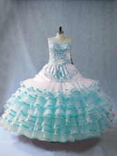 Discount Sweetheart Sleeveless Organza Quinceanera Dresses Embroidery and Ruffled Layers Lace Up