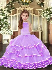  Sleeveless Backless Floor Length Beading and Ruffled Layers Pageant Gowns For Girls