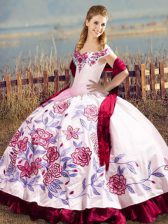 Popular Embroidery Quinceanera Gowns Fuchsia Lace Up Sleeveless Floor Length
