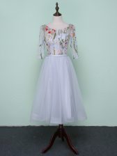 Adorable Grey Half Sleeves Embroidery Knee Length Quinceanera Court Dresses