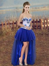 Fashion Tulle Sleeveless High Low Prom Dress and Embroidery