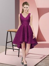 Stunning Lace Quinceanera Court of Honor Dress Dark Purple Zipper Sleeveless High Low
