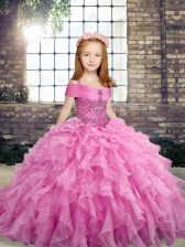  Sleeveless Floor Length Beading and Ruffles Lace Up Little Girls Pageant Dress Wholesale with Lilac
