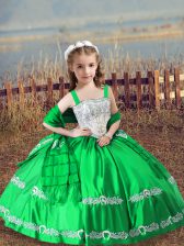  Satin Straps Sleeveless Lace Up Beading and Embroidery Pageant Dress Womens in Green