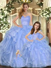 Gorgeous Lavender Organza Lace Up Sweetheart Sleeveless Floor Length 15 Quinceanera Dress Ruffles