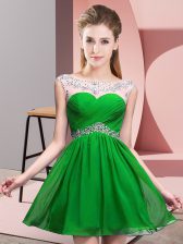  A-line Prom Evening Gown Green Scoop Chiffon Sleeveless Mini Length Backless