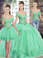 Super Apple Green Sleeveless Beading and Ruffles Floor Length Sweet 16 Dresses