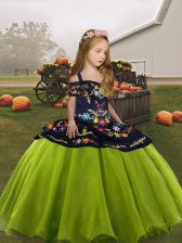 Discount Olive Green Organza Lace Up Little Girls Pageant Dress Wholesale Sleeveless Floor Length Embroidery