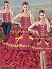 Flare Burgundy Sleeveless Organza Brush Train Lace Up Quinceanera Gown for Sweet 16 and Quinceanera