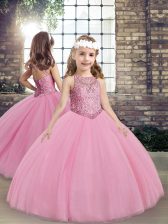 Popular Sleeveless Taffeta Floor Length Lace Up Pageant Gowns For Girls in Lilac with Beading